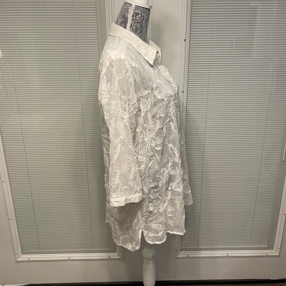 Dana Buchman Sheer Button Up Blouse Embroidered Top White Ivory XL - Picture 7 of 16